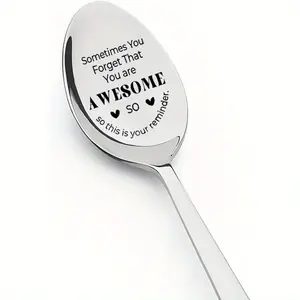 Laser Engraved Stainless Steel Serving Spoon, Restaurant Quality Coffee Lover Gift, Birthday & Thanksgiving Present for Couples & Friends