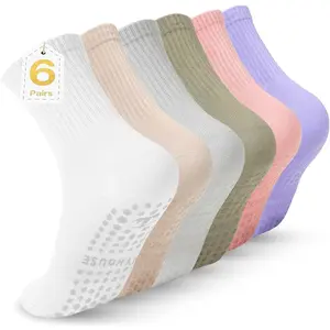 Pilates yoga socks with grips for women crew length ballet barre socks sticky workout hospital socks