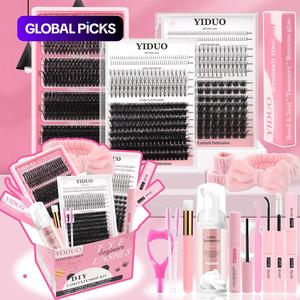 global pick mixed length individual false eyelashes kit, natural look eyelash extensions with eyelash glue & remover & tweezers & brush & headbands & wristbands, self grafting curl eyelashes, eyelash tools cosmetic kit, diy dramatic lashes