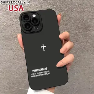 Cross Bible Quotes Christian Aesthetic Phone Case for iPhone 16 11 15 14 13 12 Pro Max XR Plus Black Phone Case, Birthday Christmas Gift, Christian Gift for Women Men pattern Screen Protector Cover