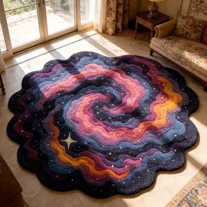 Creative Colorful Starry Sky Pattern Irregular Decorative Carpet, Modern Foldable Plush Rug for Living Room Bedroom, Easy Care Large Area Mat