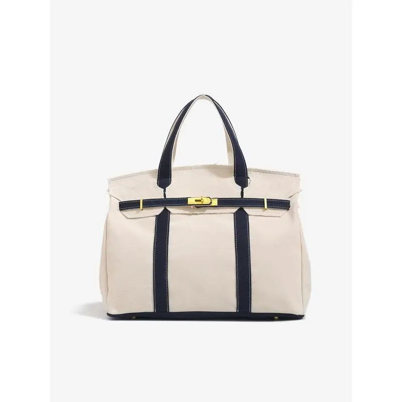 Pink Canvas Tote Bag - Gym & Outdoor Accessory with Feminine Leather Details, Buckle, Chic Casual Trendy Bag Design, Ample Space for School/Work, Large