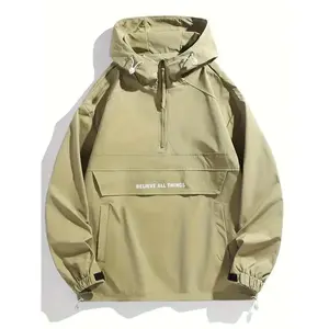 Men's Orange Hooded Jacket Zippered Full-Zip Hoodie with "BELIEVE ALL THINGS" Back Print - Loose Fit Long Sleeve Casual Coat, Full-Zip Closure & Front Pocket, Outerwear for Spring/Fall, Beige & Orange Color Options, Machine Washab