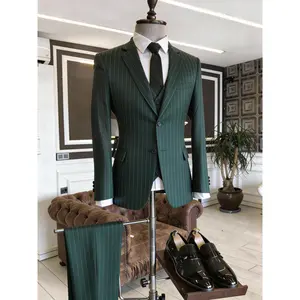 Men's Three-Piece Vertical Stripe Blazer, Vest, Pants - Double Button Design, Suitable for Weddings, Business Banquets, Everyday Wear