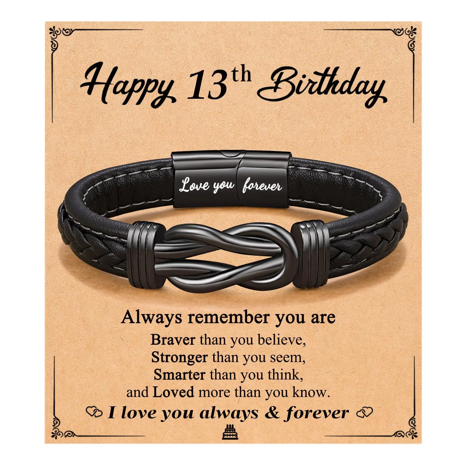 10th-60th Birthday Gift for Him Boys Men Leather Bracelet 13 14 15 16 17 18 Year Old Gifts for Son Grandson Nephew Friend Birthday