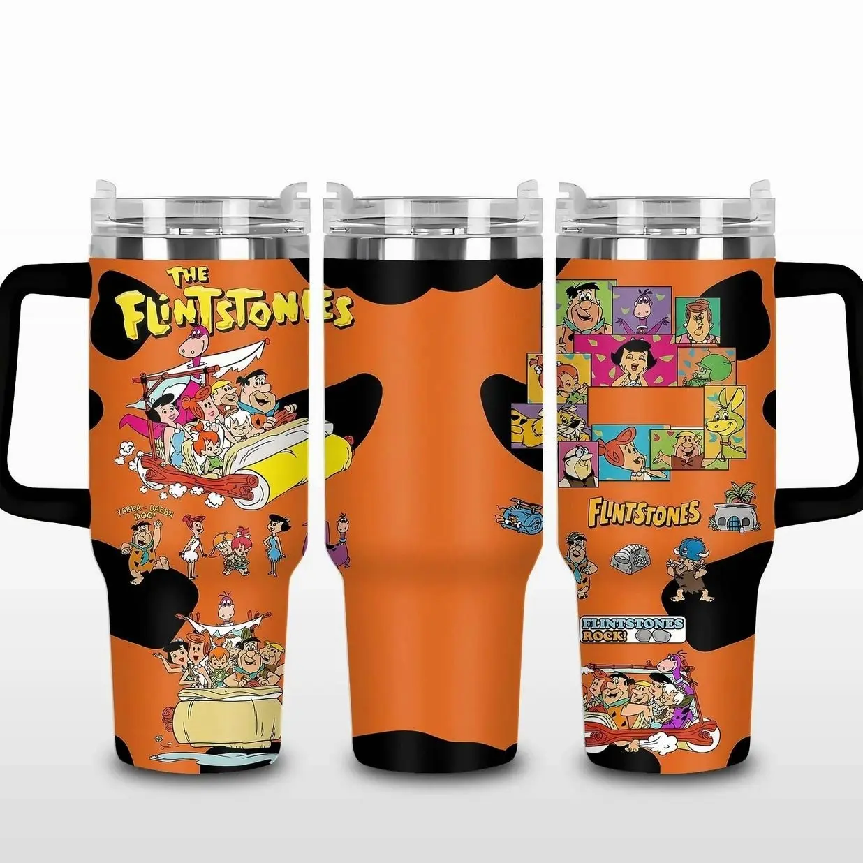 Flintstones 20oz -30oz 40oz With Handle Tumbler, Stone Age Cartoon Stainless Steel Tumbler, Classic TV Show Fan Gift, Retro Cartoon Drinkware, Perfect Gift For Cartoon Lovers