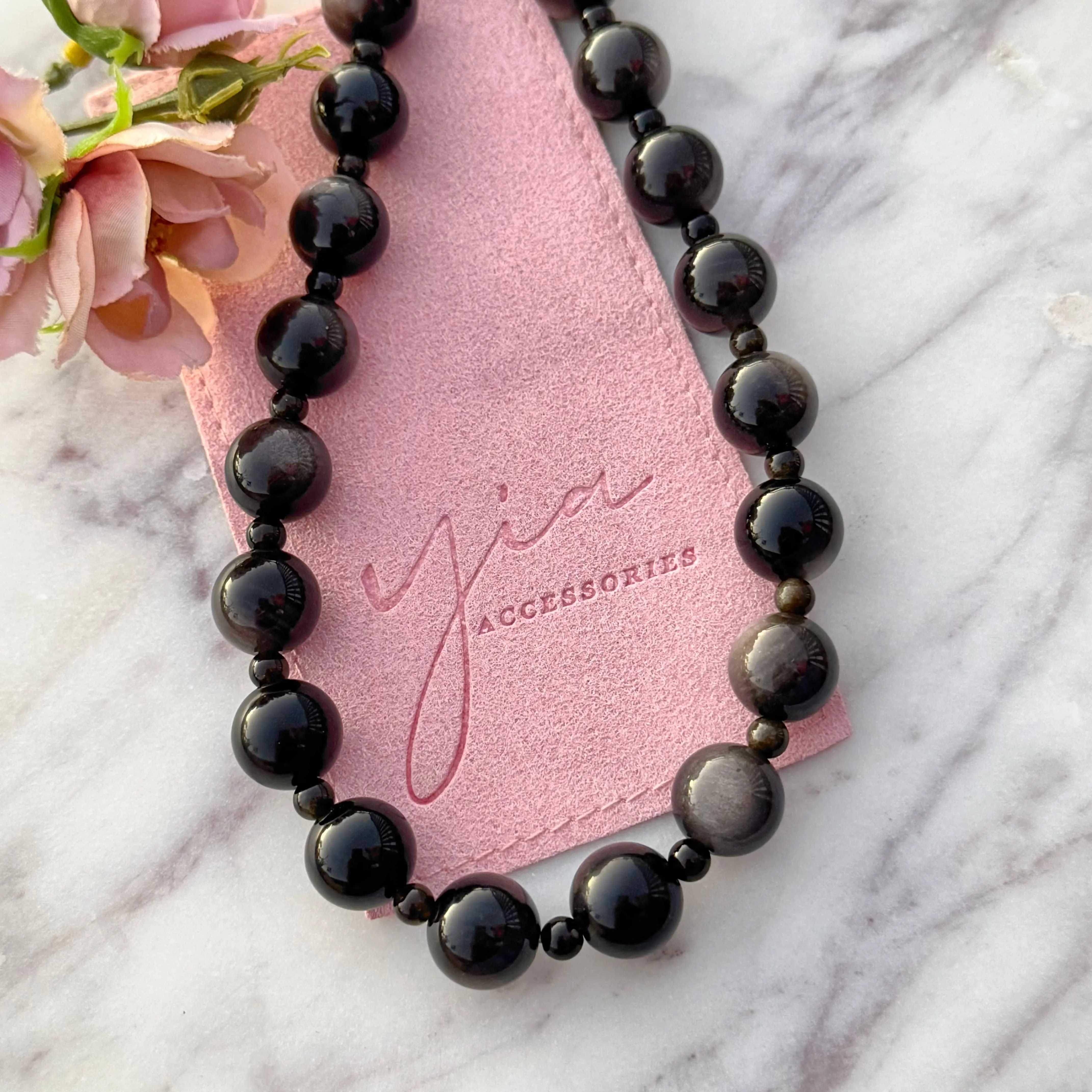 Natural Silver Obsidian Necklace for Women, Gold Filled Teardrop Pendant, Dainty Crystal Jewelry for Healing & Protection, 18-20 Inch, Crystal Necklaces, Black Obsidian Necklace