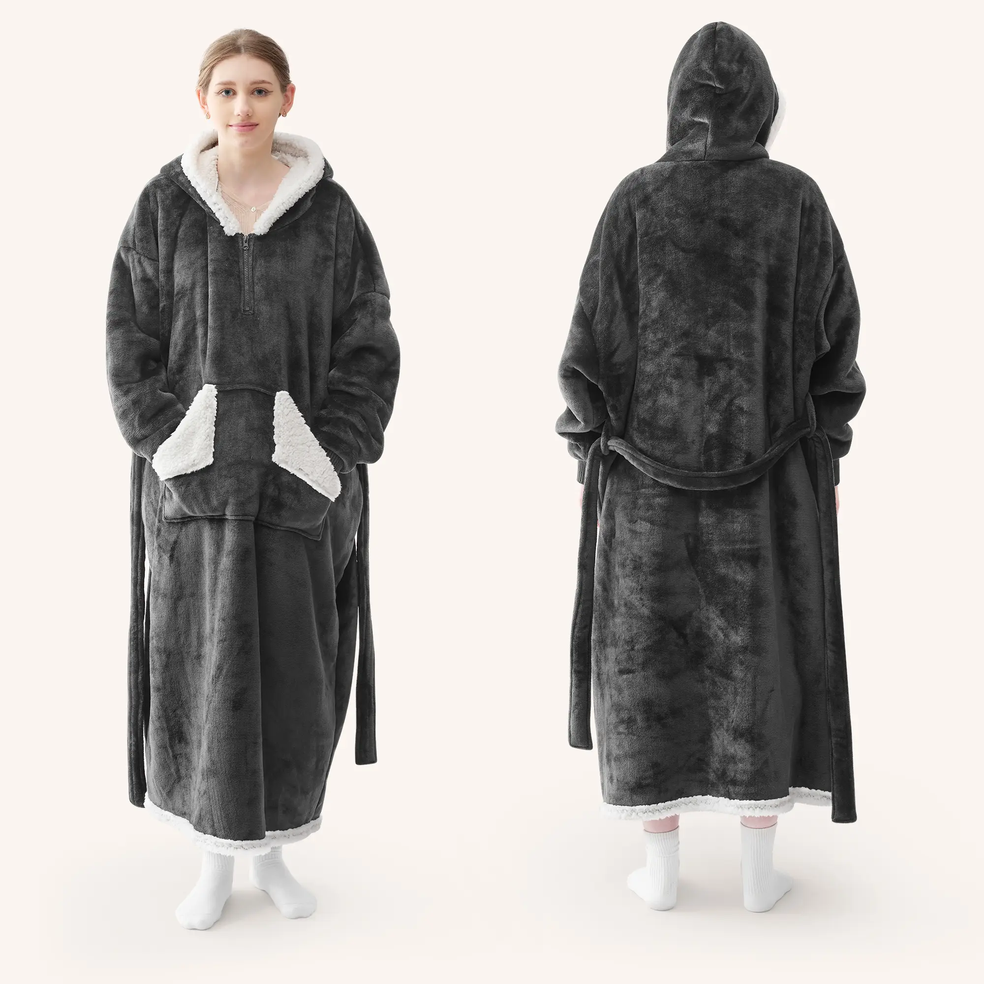 【Deals For You!】Touchat Wearable Blanket Hoodie as Gifts for Women and Men,Warm and Cozy Large Blanket Sweatshirt,Thick&Long Sherpa Fleece Hooded Blan