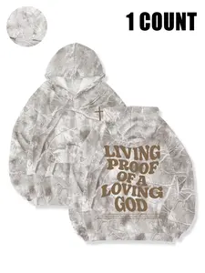 Full-Print Branch Casual Graphic Print Hoodie with Large Pocket, Dear God Letter Print, Perfect Religious Girl Top, Fashion Long Sleeve, Outdoor & Daily Wear