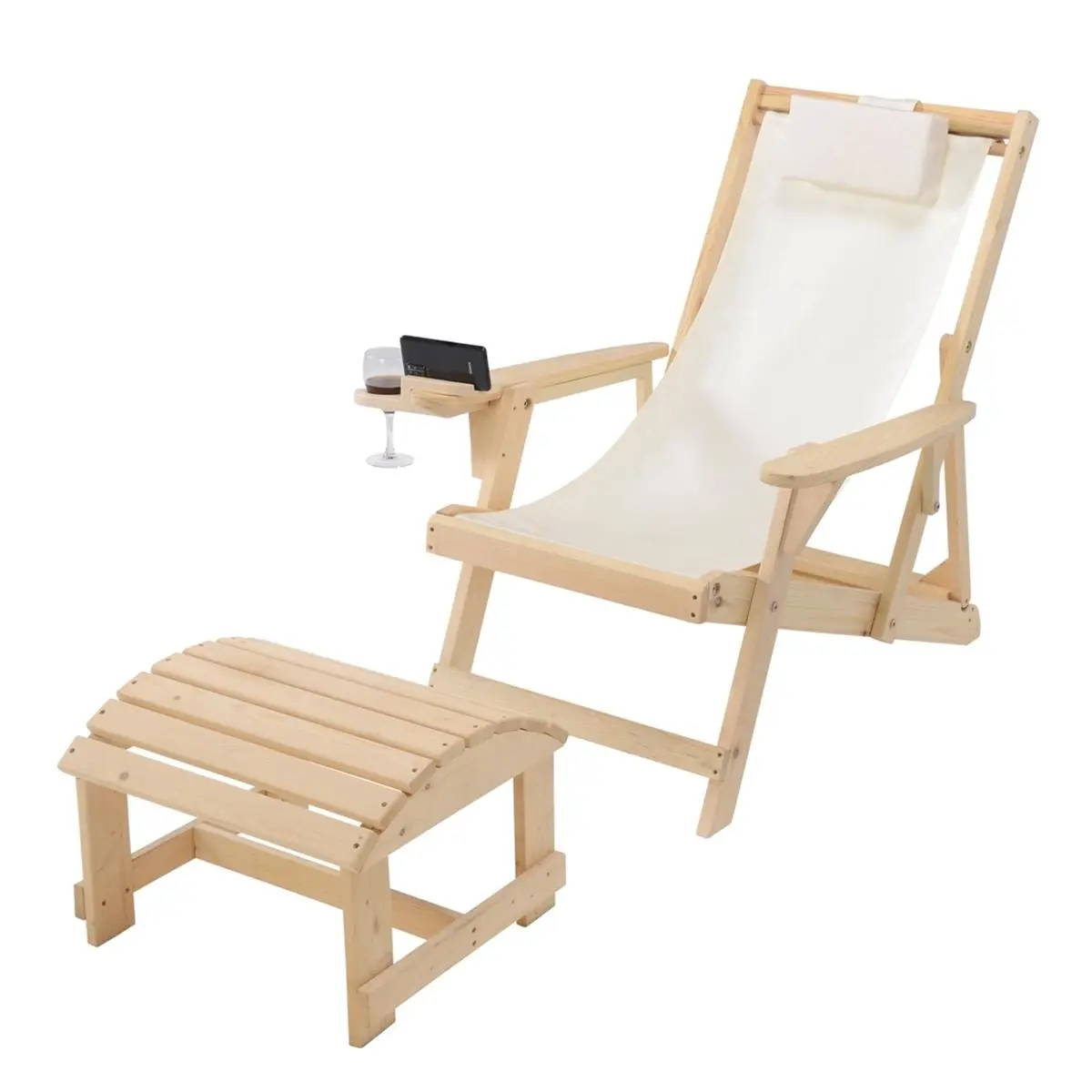 W Unlimited 2117NC-BG-CHOT Romantic Collection Canvas Sling Chair with Cup and Wine Holder and Ottoman