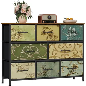 dressers for bedroom, 8 Drawer Dresser, Wide Fabric Chest of Drawers, Vintage Furniture for Bedroom, Living Room, Hallway, Closet Clothes Storage, Wooden Top