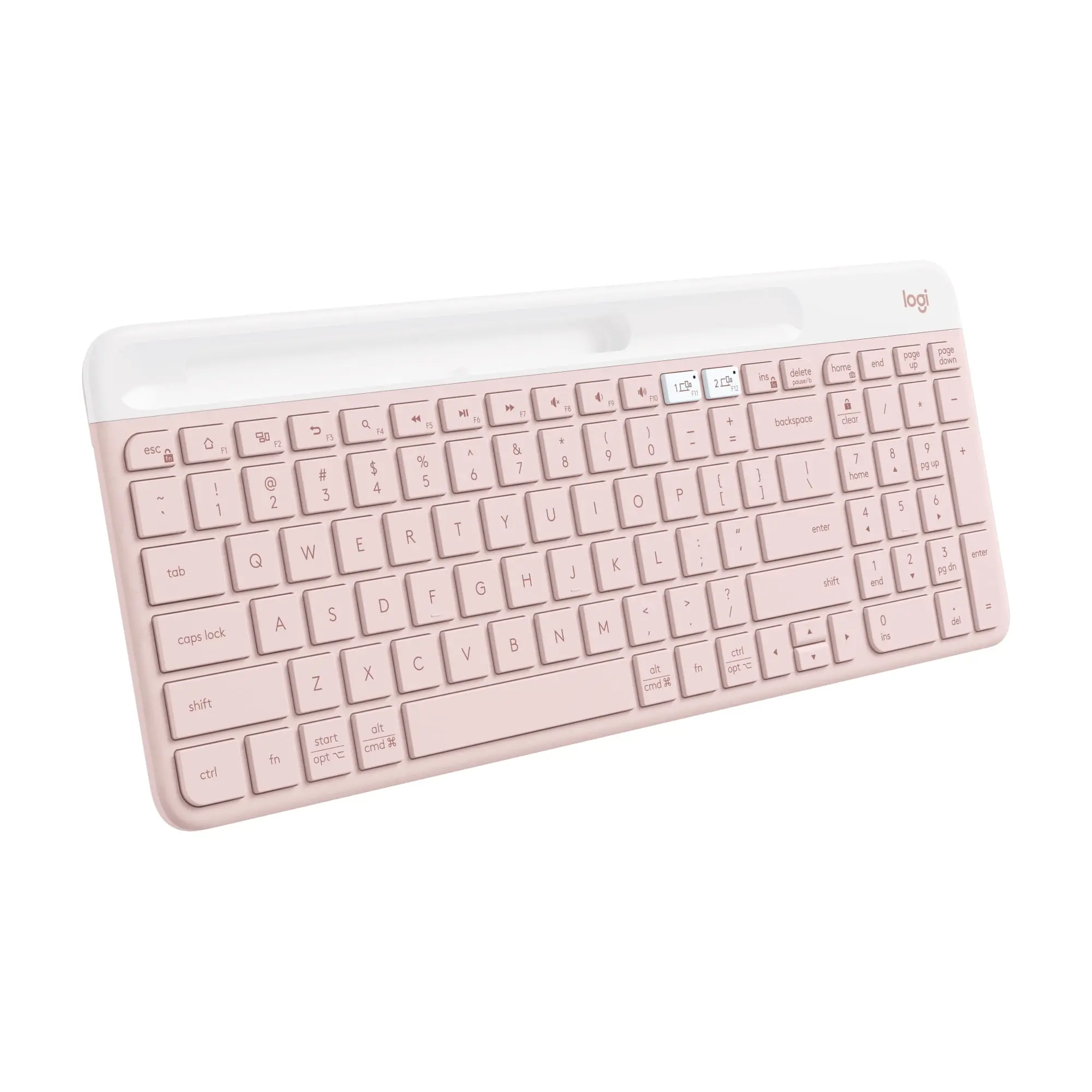 Logitech K585 Multi-Device Slim Wireless Keyboard, Built-in Cradle for device; For Laptop, Tablet, Desktop, Smartphone, Compact, Easy Switch, Rose