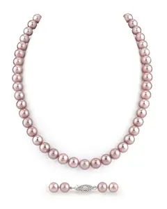 The Pearl Source 8-9mm AAA Quality Round Pink Freshwater Cultured Pearl Necklace for Women in 16" Choker Length