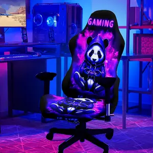 1 Set Game Panda pattern UV Black light Reactive Glowing Computer Game Chair Cover, Milk Fiber Fabric With Elastic And Detachable Design That Is Machine Washable. Suitable For Office, Bedroom And Game Chair Decoration.