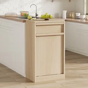 Space-Saving Double Tilt Out Trash Can Cabinet, 10/20 Gallon Wooden Hidden Garbage Bin, Pet-Proof Freestanding Waste & Laundry Hamper, Modern Storage for Kitchen Dining Living Room