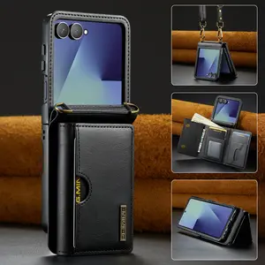 Galaxy Z Flip 7/6 Smartphone Wallet Case with Card Holder, Cash, Detachable Magnetic Stand, 6 Card Slots, Shockproof Cover, Protection, Compact Design, High Quality