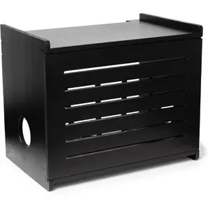 Wooden WiFi Router Storage Box Deluxe Wall Mountable Decorative Modem Shelf Hider Cover with Cable Management Rustic Home Organization for Most Routers Up to 11" Tall Black