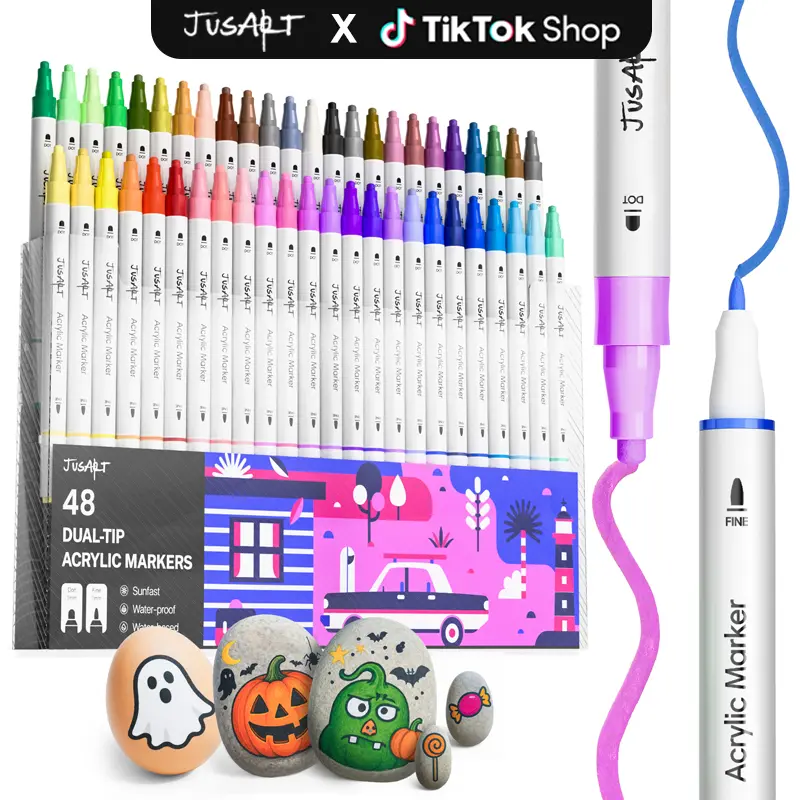 [Back to School Haul] Multi Color Packs Dual Tip Acrylic Paint Pens (24/36/48 Colors) - 1-5mm Round & Fine Tip Art Craft Supplies, Colorful Marker Set for Rock, Fabric - Vibrant Office Stationery for Kids