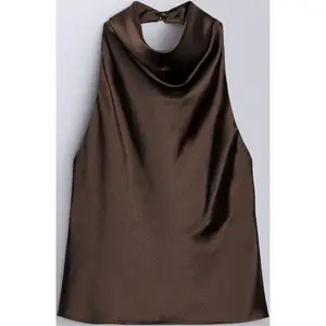 Satin Backless Halter Top for Women - Elegant Draped Front & Loose Fit Camisole. Sexy Summer Tank for Evenings Out, Dates, or Special Occasions