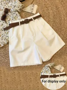 Women's Elegant Minimalist Plain Shorts, Casual High Waist Fitted Design, All Season Wear, Smooth Texture, No Belt, Ideal for Daily Use, Basic