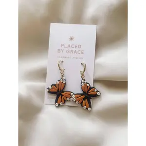 Handmade Monarch Butterfly Earrings Lightweight Polymer Clay Nickel-Free Surgical Steel Posts Fall Jewelry
