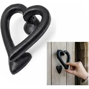 Colonial Vintage Heart Shaped Door Knocker (4 in) 1 Pc - Rustic Cast Iron Black Finish Door Knocker with Strike Plate for Front Door, Farmhouse, Barn Doors