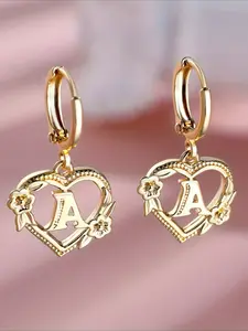 2pcs Golden Letter Heart Flower Ear Clips, Women's Fashion Delicate Jewelry for Banquet Party Wear