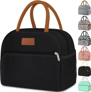 Women's lunch bag, adult men's lunch bag, small leak proof cute lunch handbag, large capacity reusable insulated refrigerated lunch container, suitable for work/office/picnic/travel in black