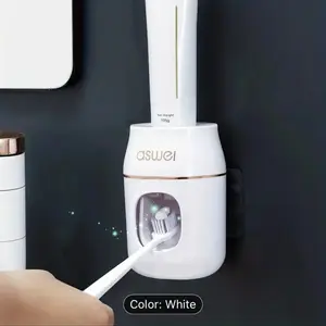 1pc Automatic Toothpaste Squeezer Dispenser For Family Shower, Wall Mount Bathroom Accessories With Super Sticky Suction Pad Wall-mounted Toothbrush