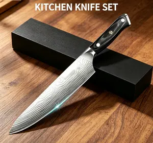 Damascus Steel Chef Knife with Stunning Water Pattern Ergonomic Handle, Sharp Kitchen Knife for Home & Professional Cooking, Luxury Kitchen Knife for Gifts & Daily Use Multifunctional, Pro Kitchen Blade for He