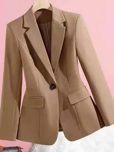 A camel colored waist cinched suit jacket for women's early autumn new style, one button Fitted slimming commuting high-end Elegant Chic fashion casual suit, suitable for all seasons, suitable for home, indoor, outdoor wear Womenswear