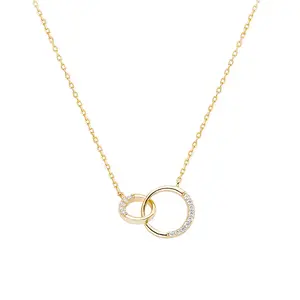 14K Gold Double Hoop Circle Necklace, Interlocking Circles Necklace, Sterling Silver Eternity Circle, Bridesmaids Necklace, Chocker
