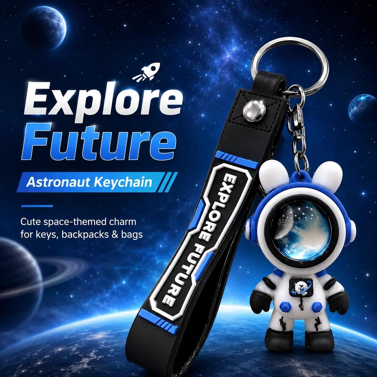 Cute Astronaut Keychains, Space Charm Accessory, Key Chain for Car Keys, Backpack Accessory, Ideal Gift for Space Enthusiasts