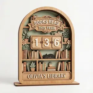 Delay Shipping Vintage Wooden Book Tracker Sign, Personalized Reading Counter, Books Read This Year Decor, Custom Library Gift for Book Lovers