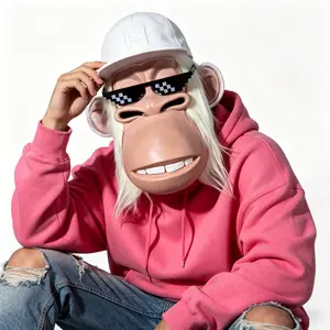 Novel monkey mask, fun white fur gorilla latex mask + adjustable pixel sunglasses, suitable for Halloween role-playing, parties, and social occasions