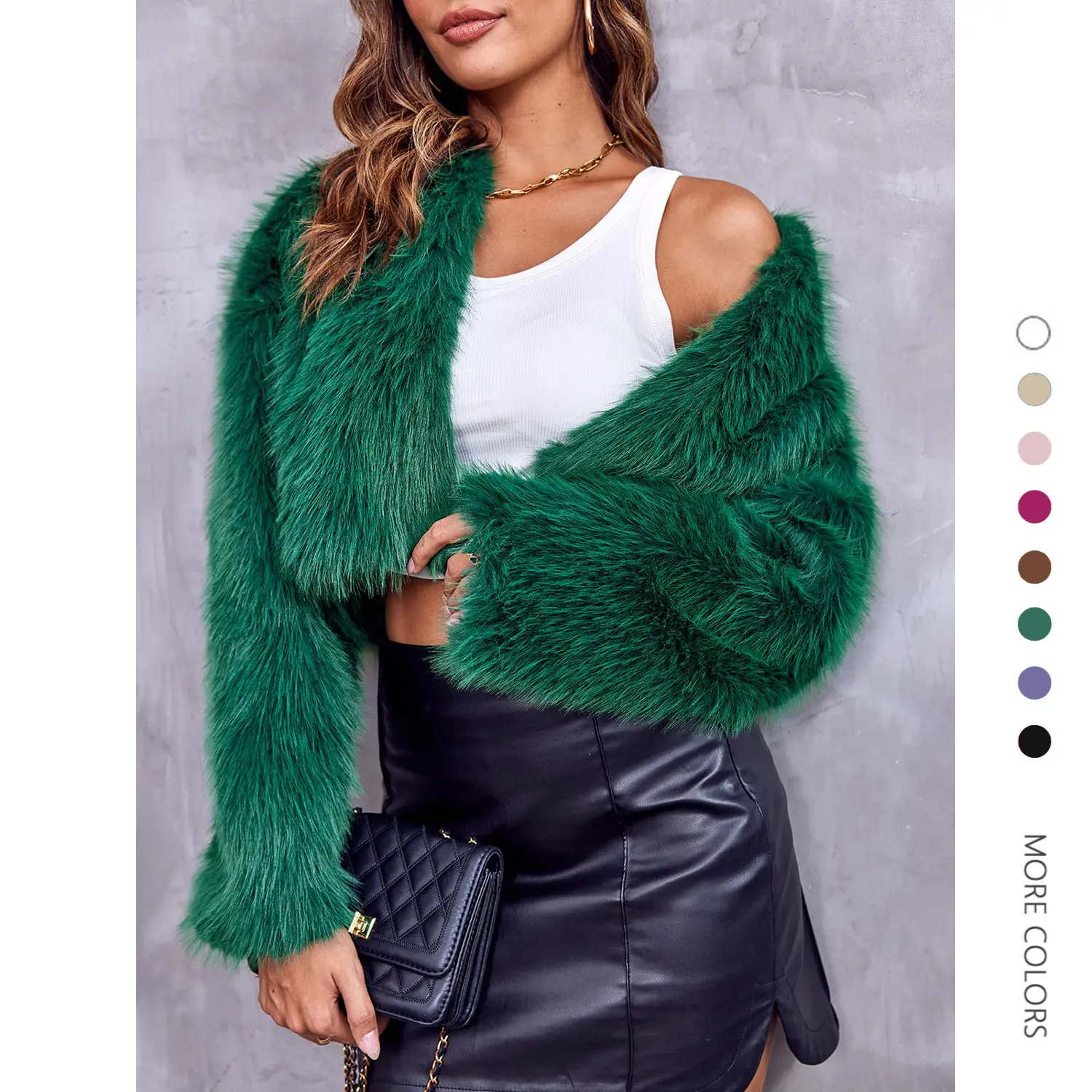Danedvi Women's Fluffy Faux Fur Jacket - Shaggy Cropped Open Front Fleece Cardigan for Parties and Evening Wear, Elegant, Lightweight, Black