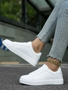 Women's Casual Athletic Board Shoes, Campus Style Fashion Trendy Plain Sneakers, Sporty Couple Slippers, Round Toe Low Top Walking Shoes