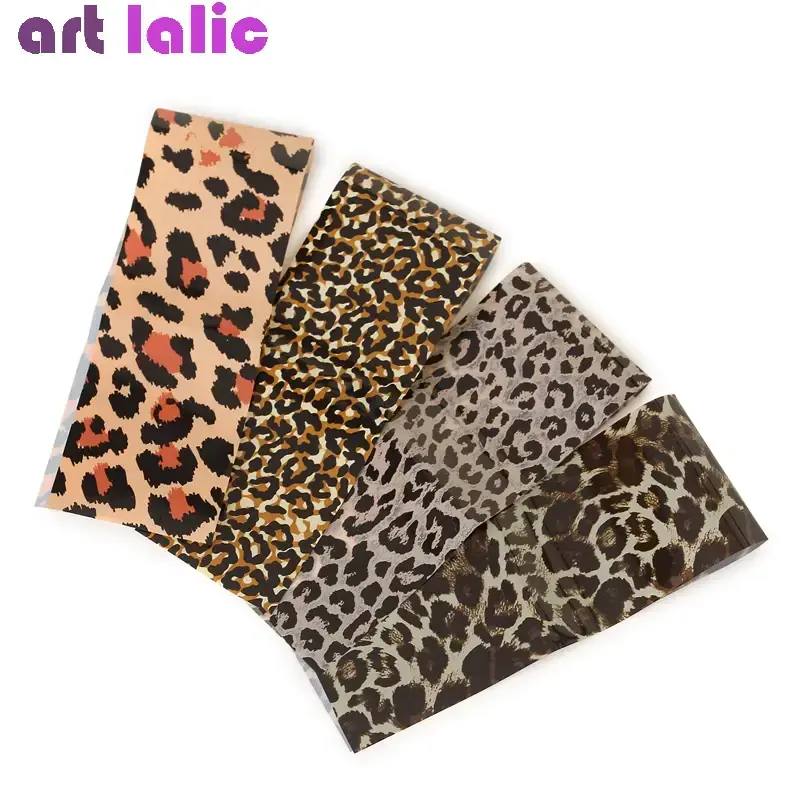 4pcs Leopard Print Nail Foils Set Animal Transfer Paper Art Stickers Manicure Decals for Nail Decoration