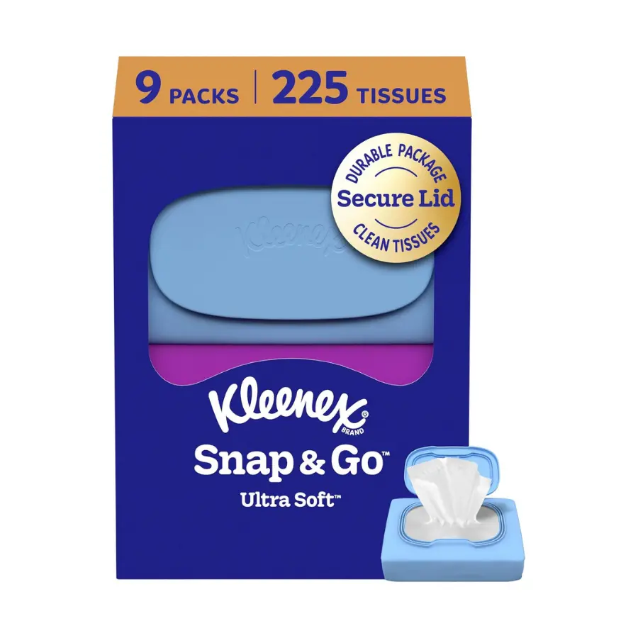 Facial Tissues, 9 Portable Packs, 25 Tissues Each, 225 Total Travel Tissues for Car, Office & Everyday Use