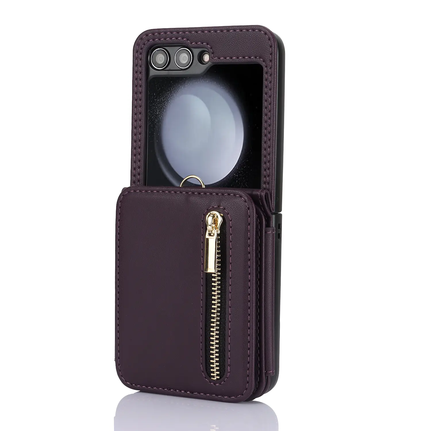 RFID Blocking Wallet Case for Samsung Galaxy Z Flip 7/6/5/4,Multi Card Slots Zipper Pocket Flip Leather Phone Cover,Anti-Drop Full Lens Protection,Adjustable Crossbody Lanyard,Hands-Free Kickstand Foldable Purse Phone Case,Shockproof Portable Flip