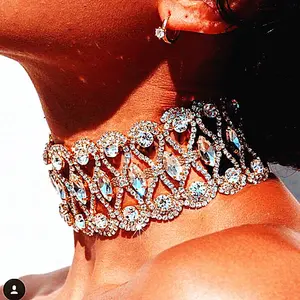 Luxury CZ Lattice Choker Necklace, Gold Plated Statement Choker, Formal Evening Jewelry for Women