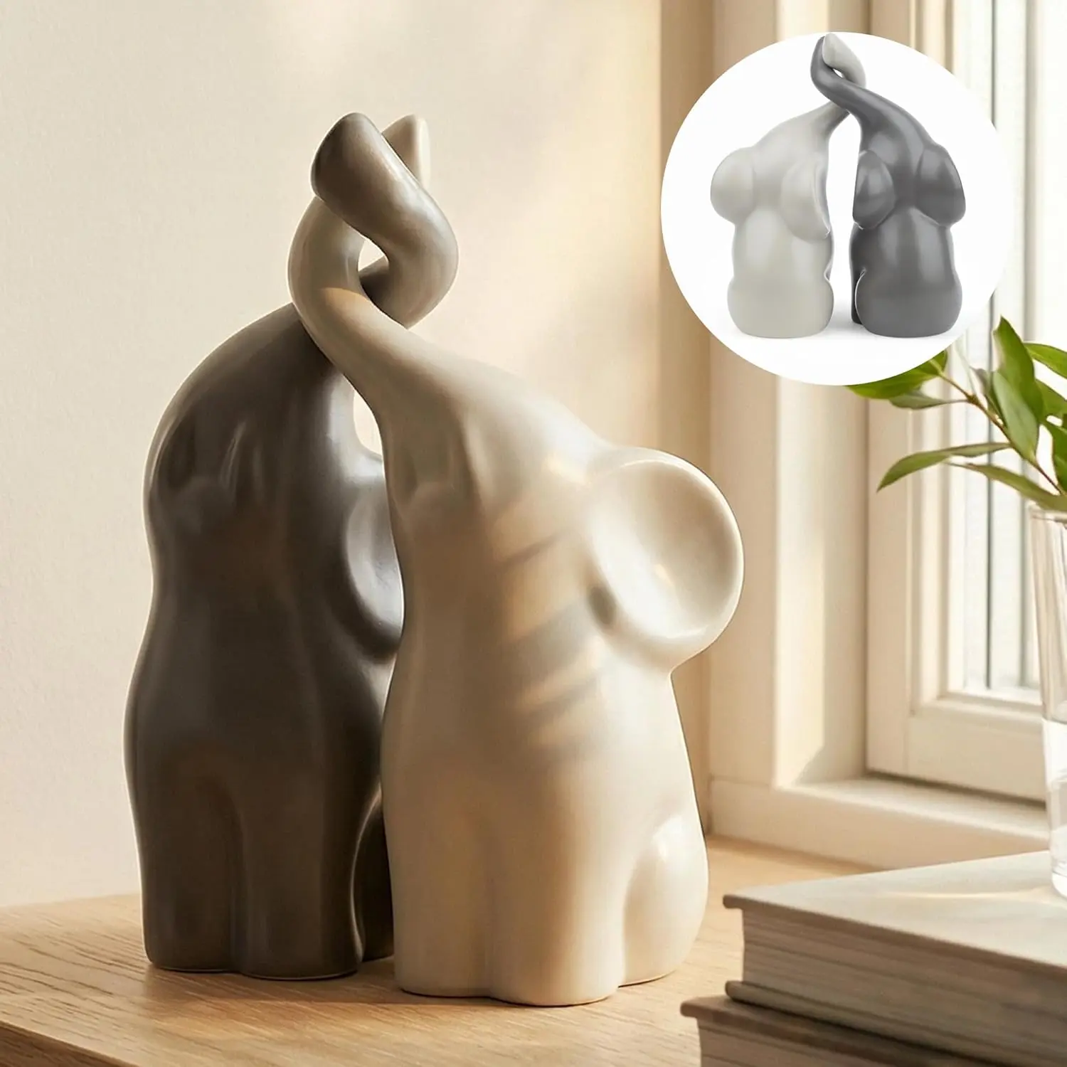 Elephant Statue Elephant Figurines Loving Gifts for Women Couples Ivory Wedding Anniversary Modern Ceramic Elephants Sculpture Lucky Elephants Ornament in Love