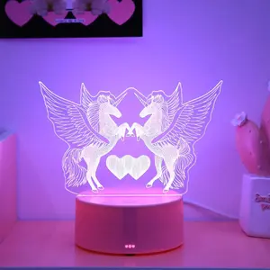 Unicorn & Love Heart Design 3D Night Light, Creative Led Room Decorative Ambient Light, Indoor Ambient Light, 7 Color Desk Light For Bedroom, Lighting
