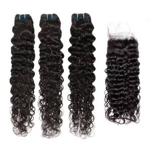 [Today Only ] Brazilian Hair Human Hair 3  Bundles and 4x4 lace closure Straight/Body Wave/Water Wave/Deep Wave Nature Black 10-32 Inch Luxury Salon Quality Can Be Dyed & Styled raw  bundles