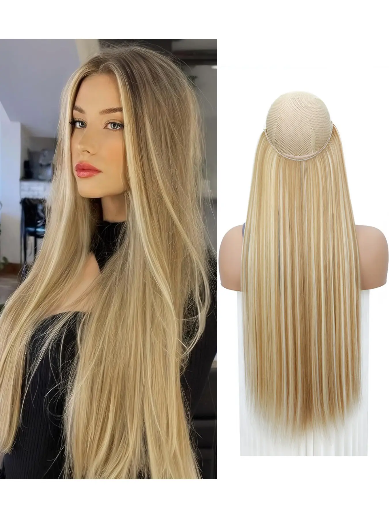 Women's Long Straight Hairpiece, Invisible Seamless Fishline Hair Extension, Single Piece Clip-In Wig, Natural Look Hair Add-On, Clip On Hairpieces, Synthetic Fiber Hairpieces, Synthetic Hair Extensions