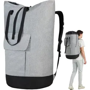 Laundry Bag for College, 115L Laundry Backpack with Shoulder Straps, Large Dirty Clothes Bag for Dorm, Apartment and Laundromat, Laundry Duffle Bag for Travel, Beach, Camping, oyster grey