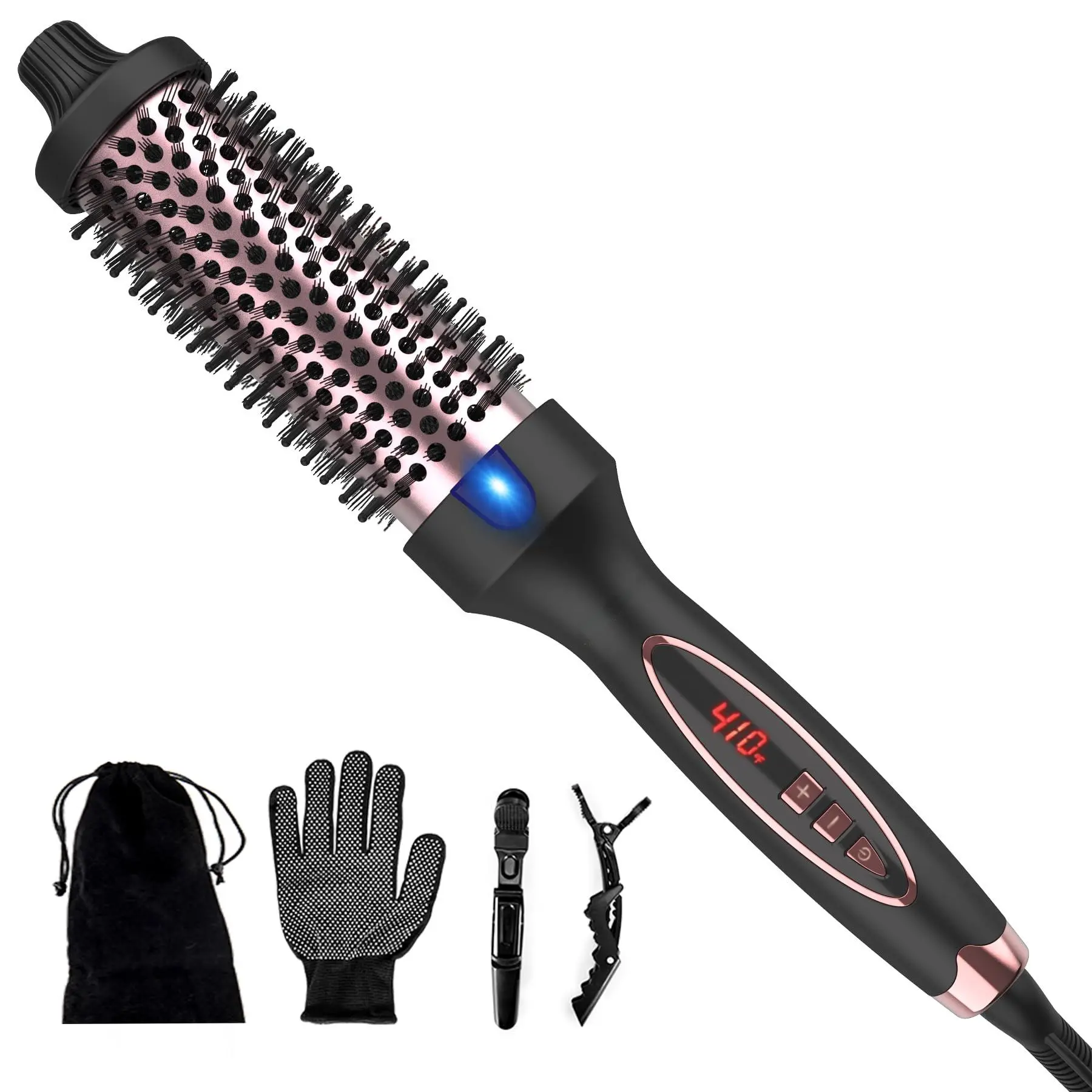 Thermal Brush Curling Iron Brush for Blowout Look, Heated Round Brush Hair Straightening Curling Styling, 9 Heat Temps Hot Ionic Hair Curler 1.5 Inch Dual Voltage for Traveling Adjustable Hair Brush