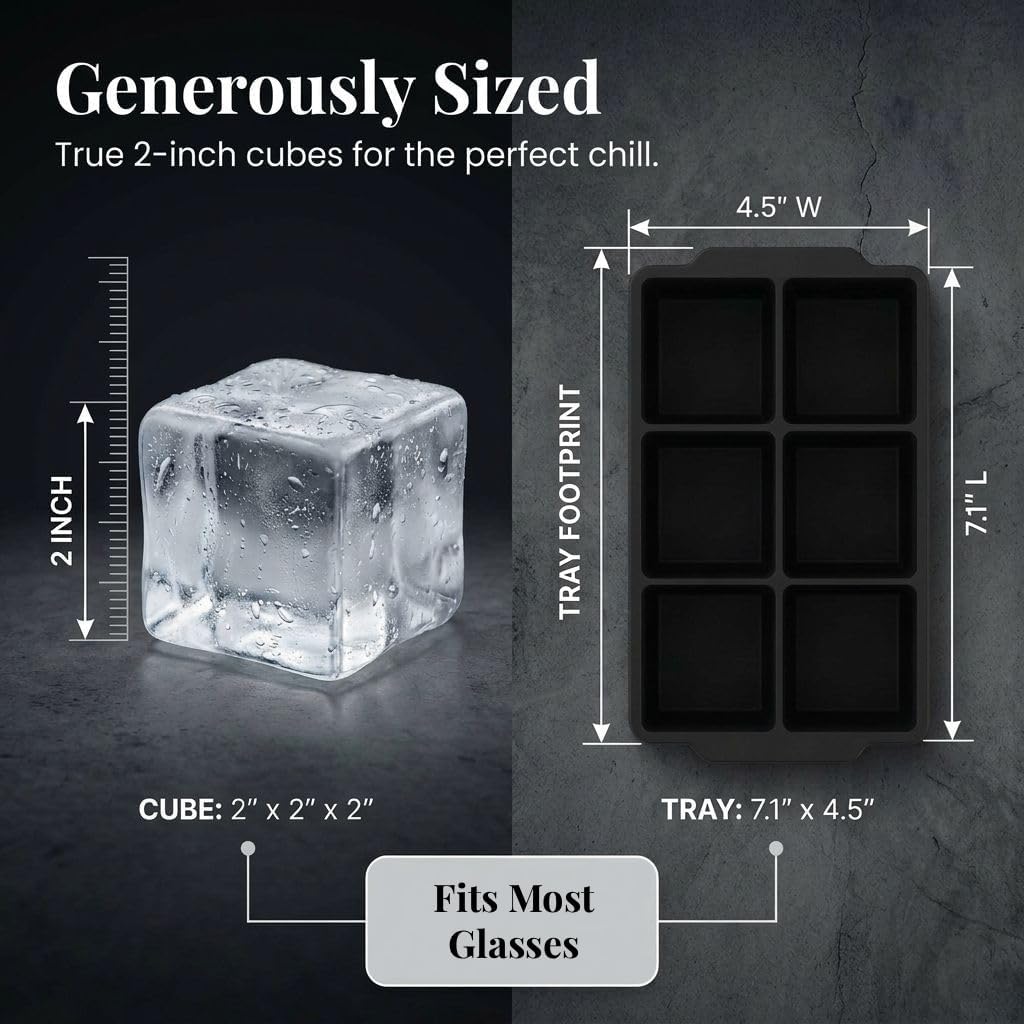 Large Silicone Ice Cube Tray 2 Pack Easy Release 2 Big Ice Cubes for Cocktail Whiskey with Lid Stackable Freezer Mold