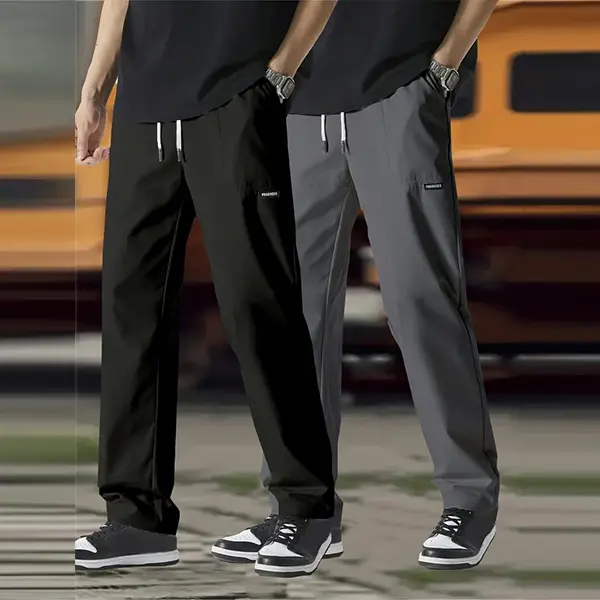 Men's drawstring straight leg casual pants, street workwear style, adjustable elastic waistband with drawstring, well fitting cut comfortable and non restrictive, multi pocket design practical and stylish, commuting to work, loose sport pant men summervib