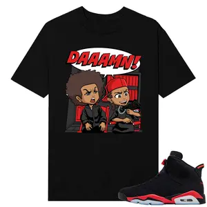 Unisex T-shirt To Match Sneakers Jordan 6 Reverse Infrared - Boondocks DAAAMN Parody. 100% Cotton for Casual Wear. Comfortable Summer Unisex T-Shirt to match Jordan Sneaker. Streetwear Style. urban outfitters